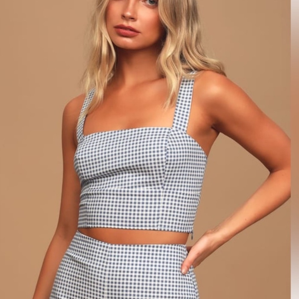 Adorable light blue gingham two piece set!